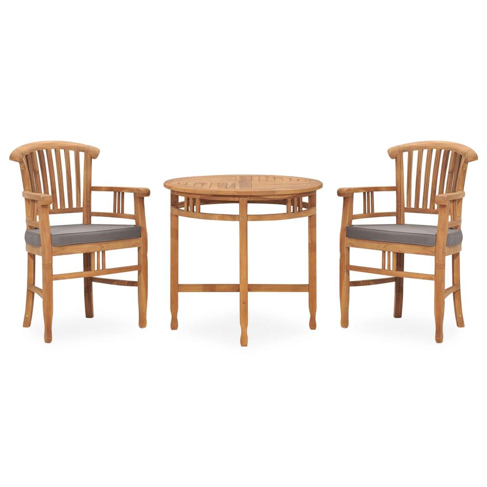 3 Piece Patio Dining Set with Cushions Solid Teak Wood. Picture 10