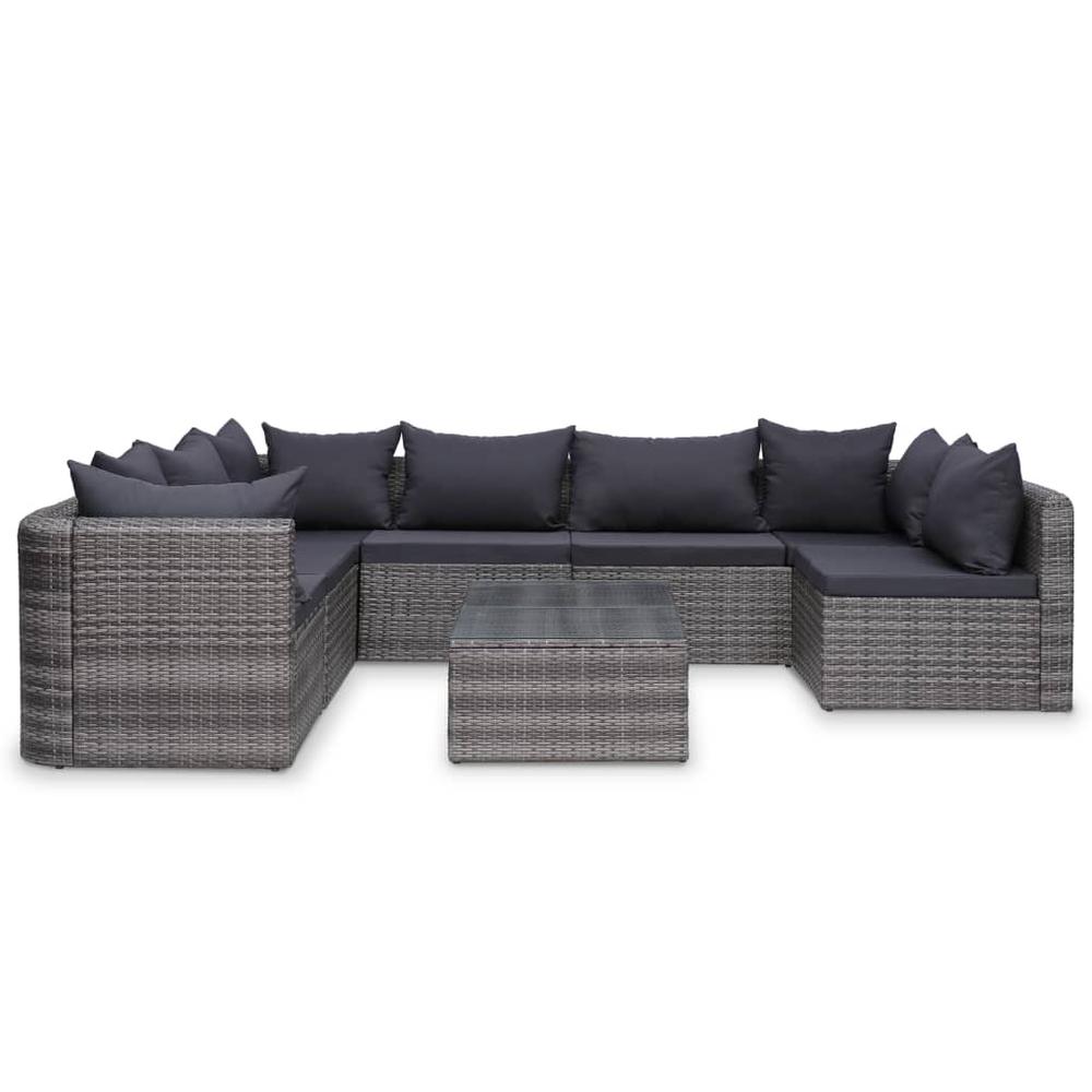 vidaXL 9 Piece Patio Lounge Set with Cushions Poly Rattan Gray, 3059488. Picture 5