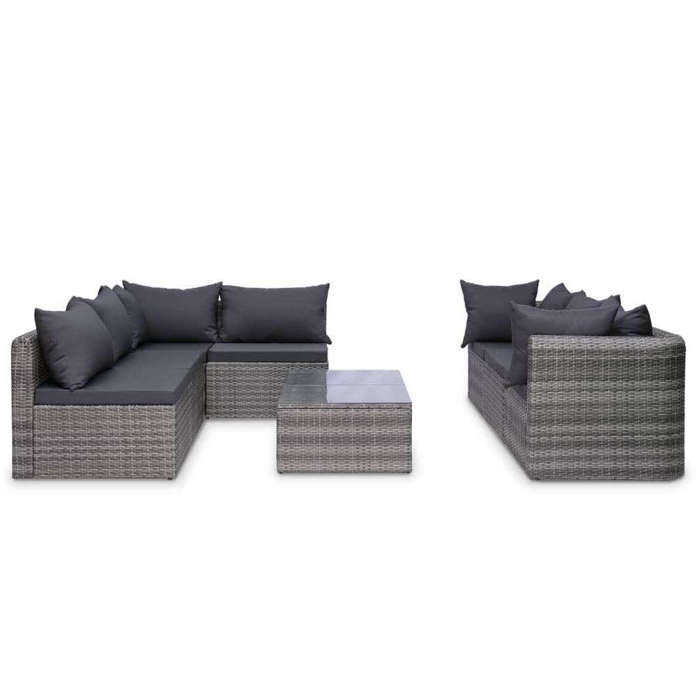 vidaXL 9 Piece Patio Lounge Set with Cushions Poly Rattan Gray, 3059488. Picture 6