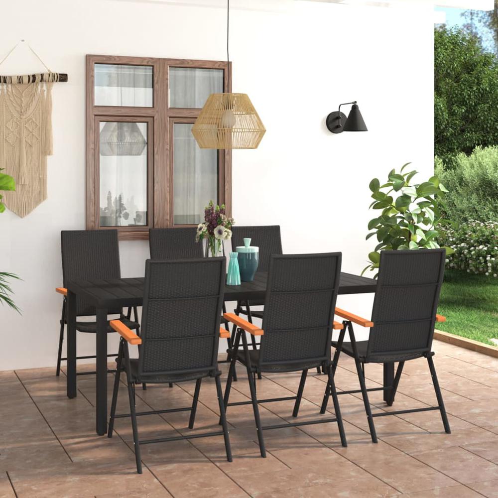 7 Piece Patio Dining Set Black and Brown. Picture 12