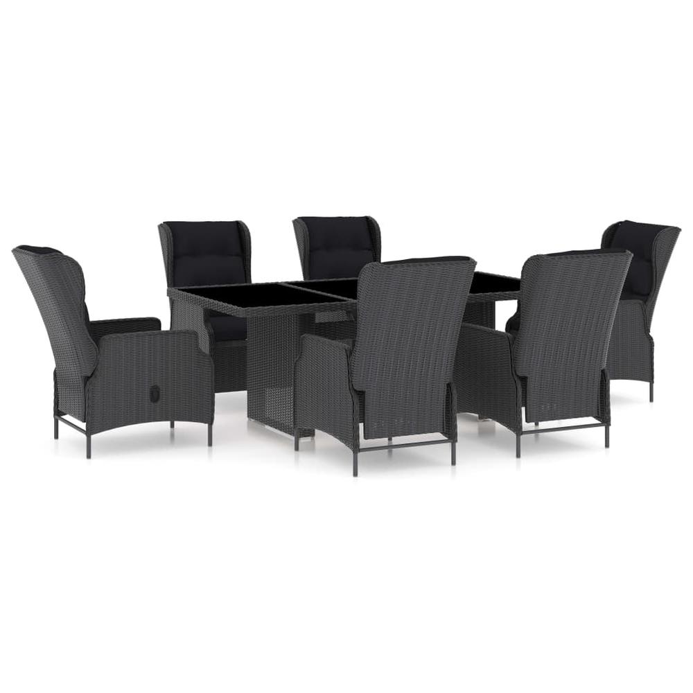 vidaXL 7 Piece Outdoor Dining Set with Cushions Poly Rattan Dark Gray 0136. Picture 1