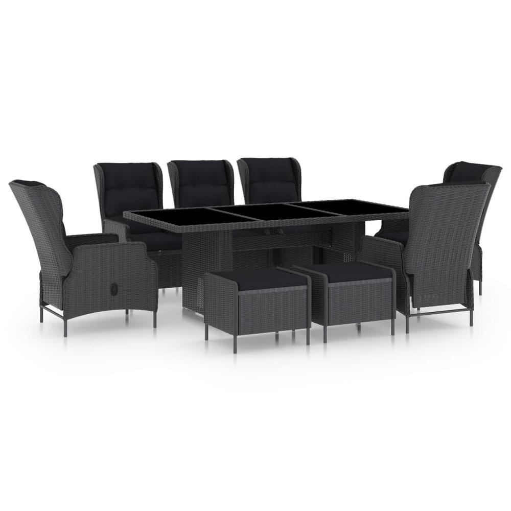 vidaXL 9 Piece Outdoor Dining Set with Cushions Poly Rattan Dark Gray 0157. Picture 1