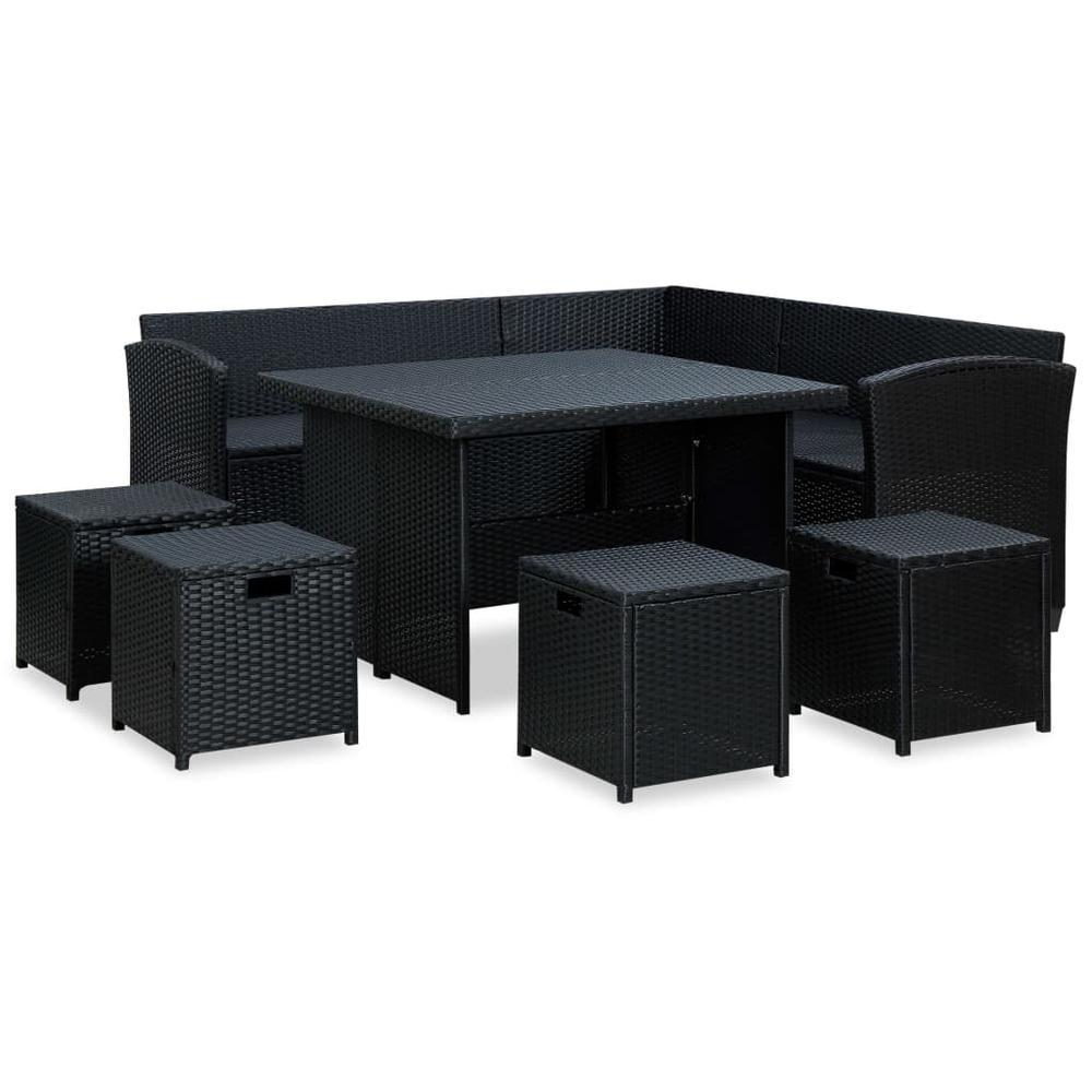 6 Piece Patio Lounge Set with Cushions Poly Rattan Black. Picture 2