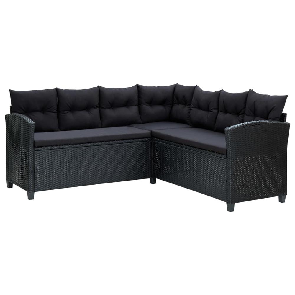 6 Piece Patio Lounge Set with Cushions Poly Rattan Black. Picture 3