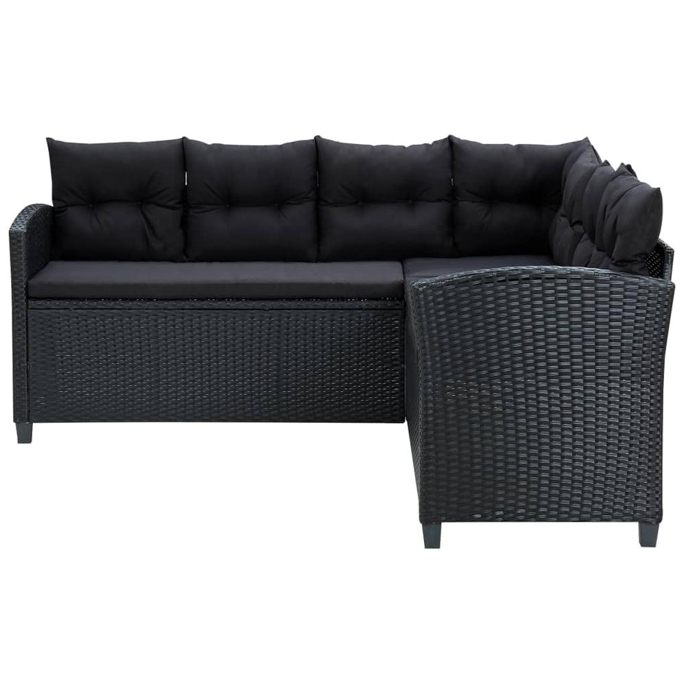 6 Piece Patio Lounge Set with Cushions Poly Rattan Black. Picture 4