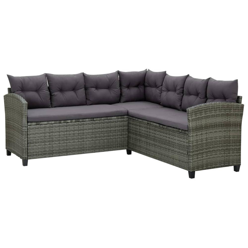 6 Piece Patio Lounge Set with Cushions Poly Rattan Gray. Picture 2