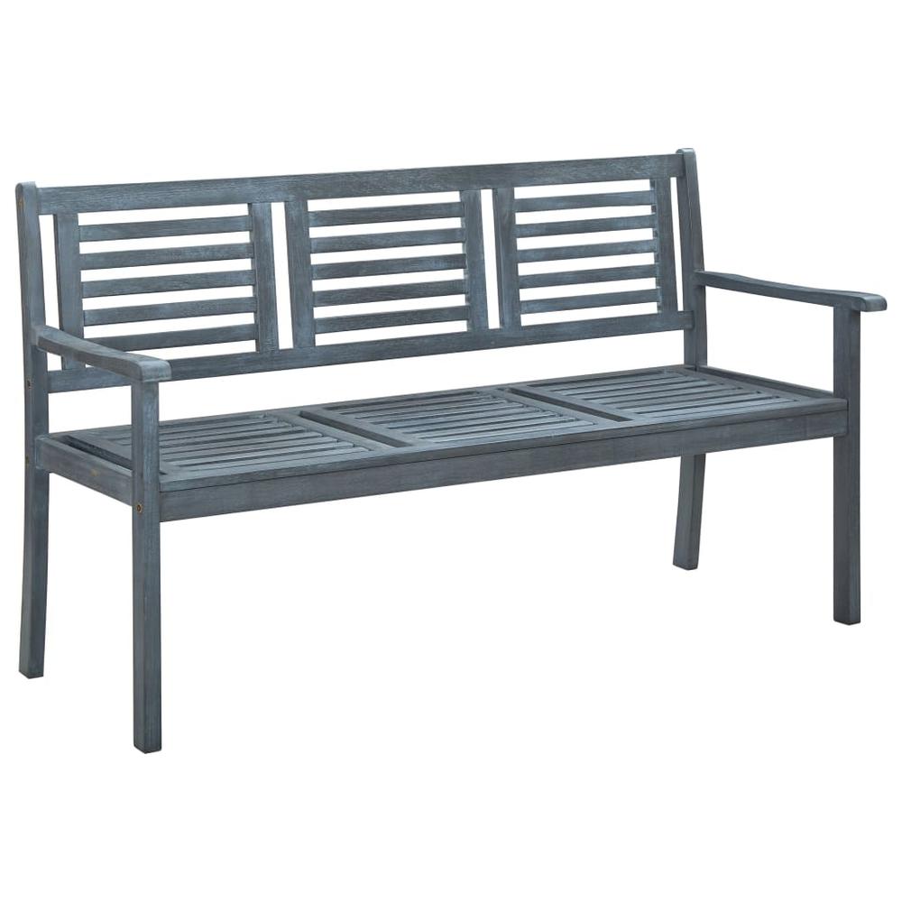 vidaXL 3-Seater Garden Bench 59.1" Gray Solid Eucalyptus Wood 5279. Picture 1