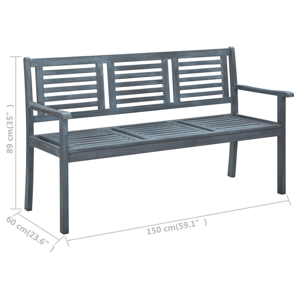 vidaXL 3-Seater Garden Bench 59.1" Gray Solid Eucalyptus Wood 5279. Picture 7