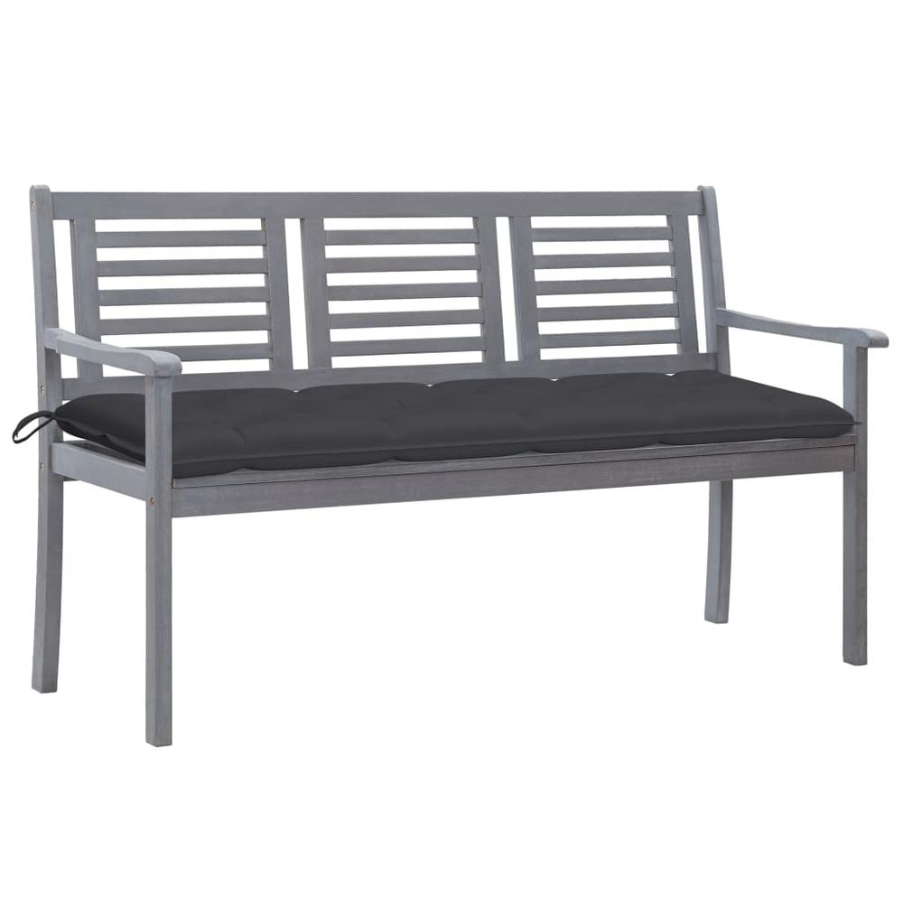 3-Seater Patio Bench with Cushion 59.1" Gray Eucalyptus Wood. Picture 11