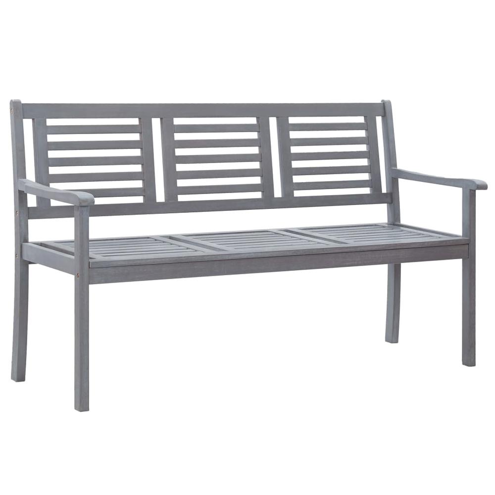 3-Seater Patio Bench with Cushion 59.1" Gray Eucalyptus Wood. Picture 1