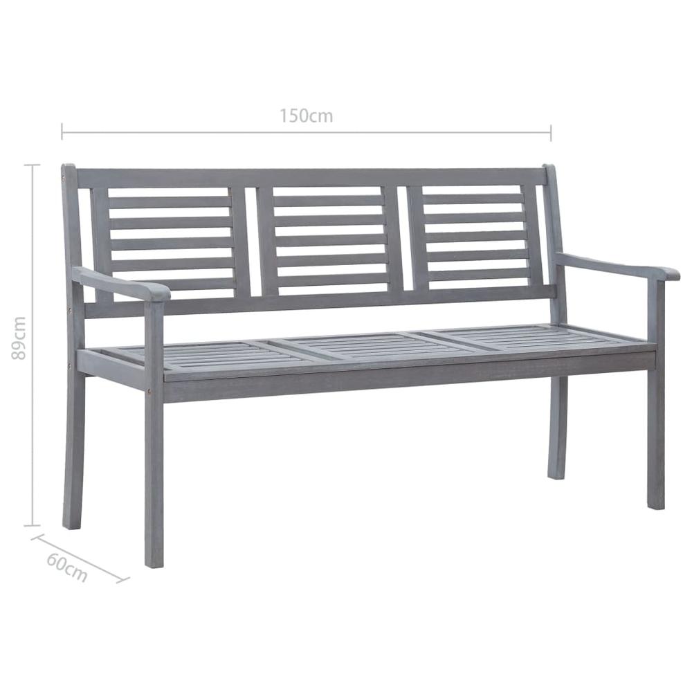 3-Seater Patio Bench with Cushion 59.1" Gray Eucalyptus Wood. Picture 9