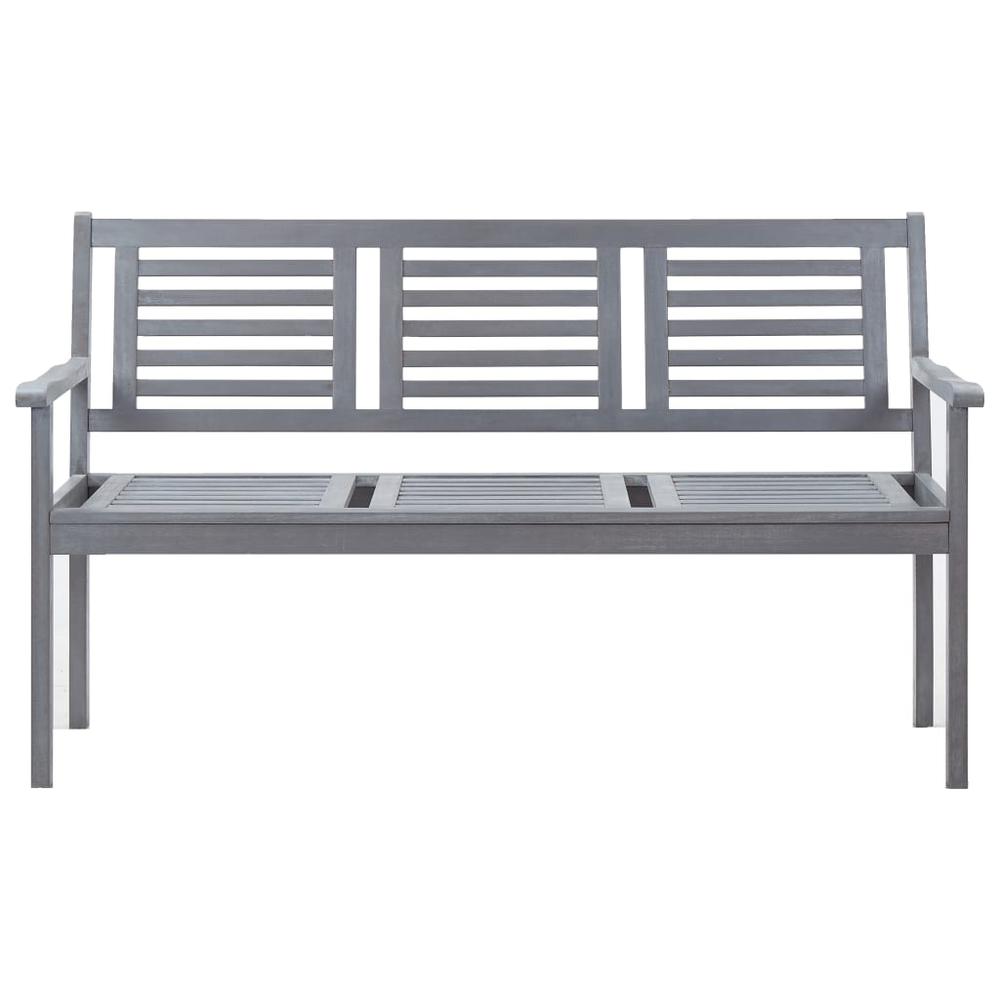 3-Seater Patio Bench with Cushion 59.1" Gray Eucalyptus Wood. Picture 2