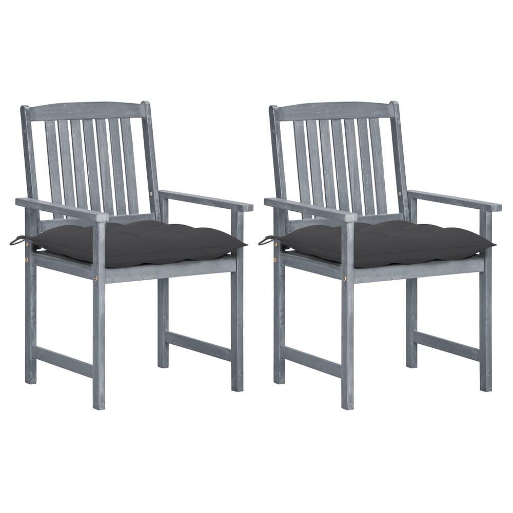 vidaXL Director's Chairs with Cushions 2 pcs Gray Solid Acacia Wood 1251. Picture 1