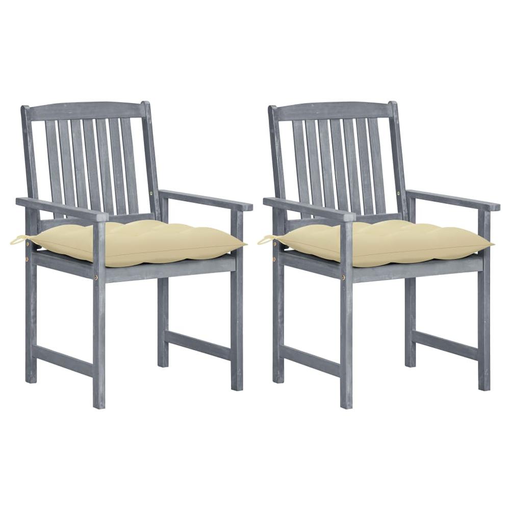 vidaXL Director's Chairs with Cushions 2 pcs Gray Solid Acacia Wood 1255. Picture 1
