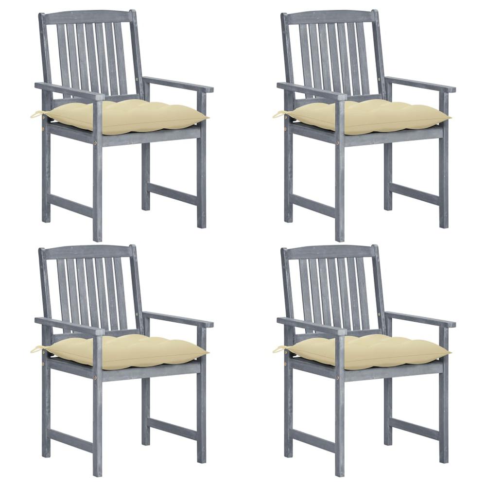 vidaXL Director's Chairs with Cushions 4 pcs Gray Solid Acacia Wood 1256. Picture 1