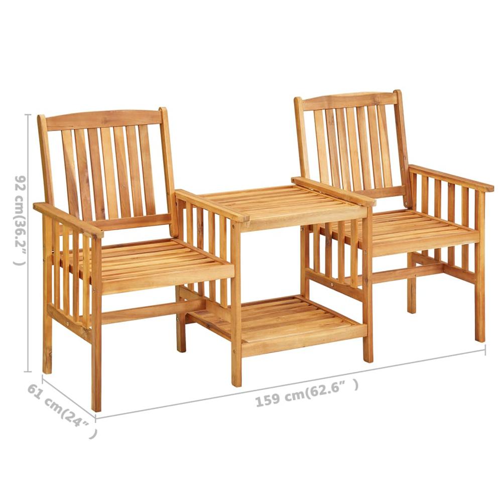 vidaXL Patio Chairs with Tea Table and Cushions Solid Acacia Wood, 3061281. Picture 10