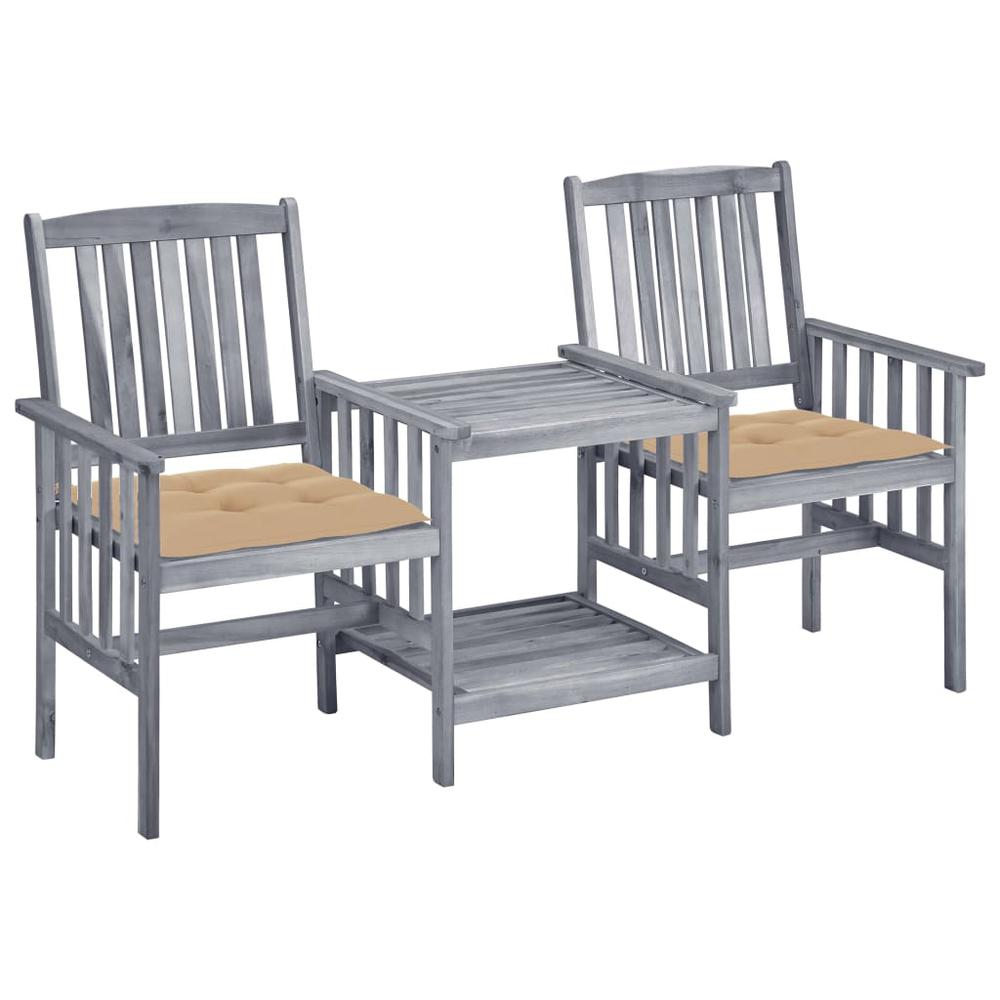 Patio Chairs with Tea Table and Cushions Solid Acacia Wood. Picture 12