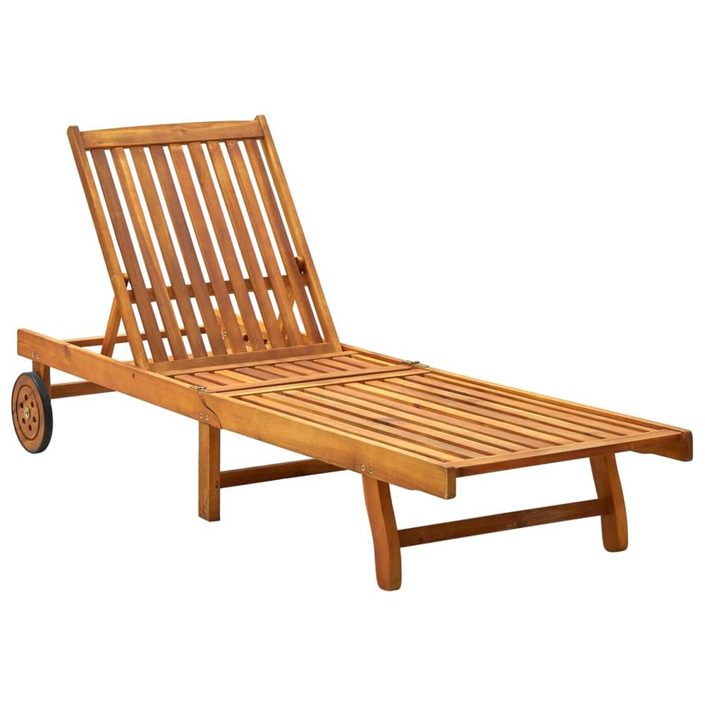 Patio Sun Lounger with Cushion Solid Acacia Wood. Picture 1