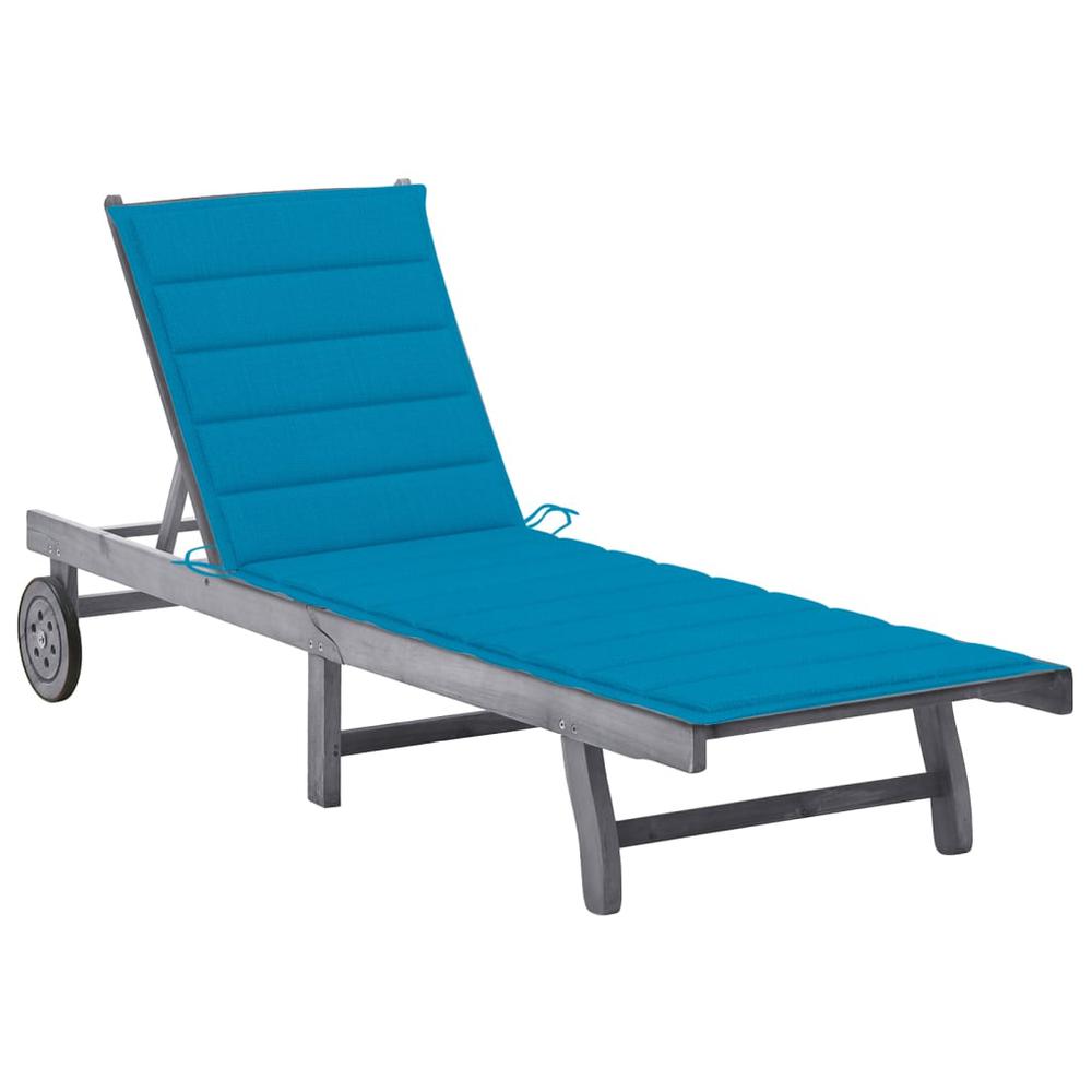Patio Sun Lounger with Cushion Gray Solid Wood Acacia. Picture 7