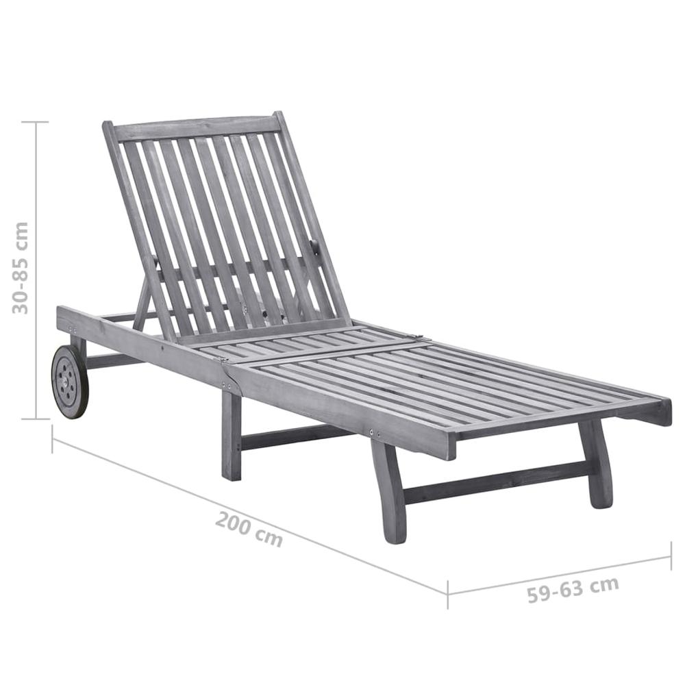 Patio Sun Lounger with Cushion Gray Solid Acacia Wood. Picture 5