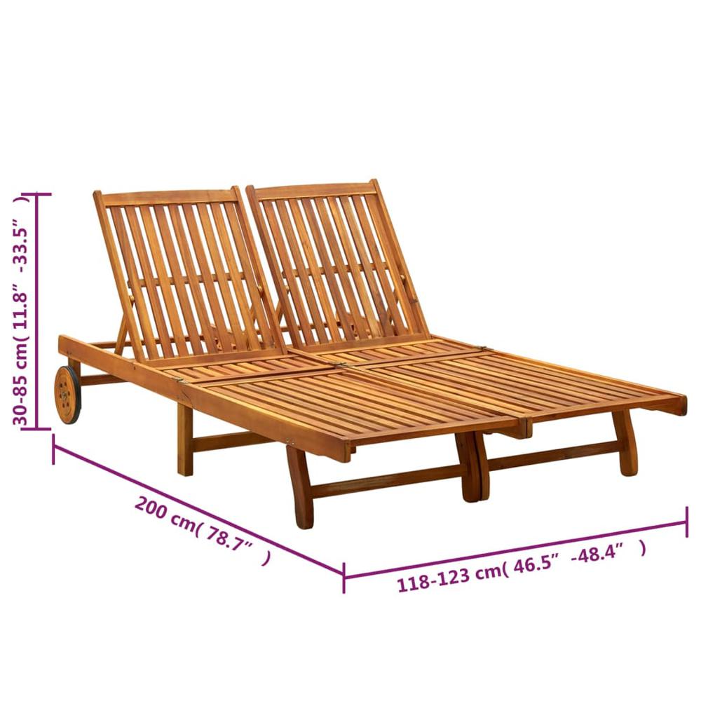 2-Person Patio Sun Lounger with Cushions Solid Wood Acacia. Picture 5
