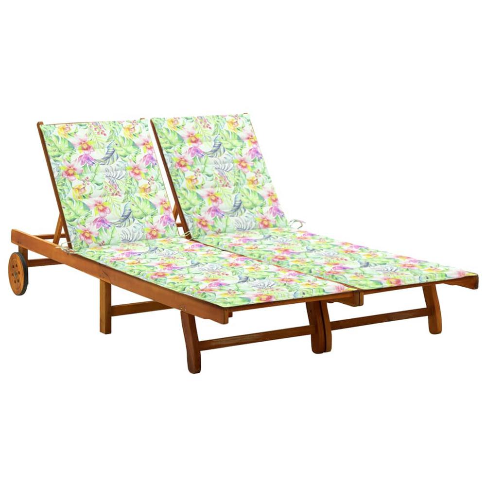 2-Person Patio Sun Lounger with Cushions Solid Acacia Wood. Picture 7