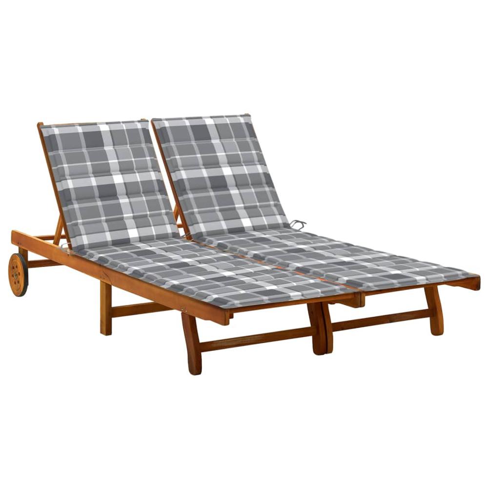 2-Person Patio Sun Lounger with Cushions Solid Wood Acacia. Picture 7