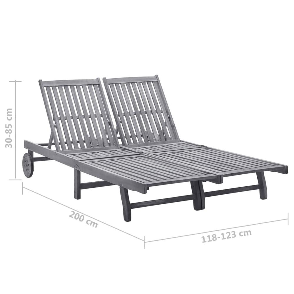 vidaXL 2-Person Patio Sun Lounger with Cushion Gray Solid Acacia Wood, 3061390. Picture 6