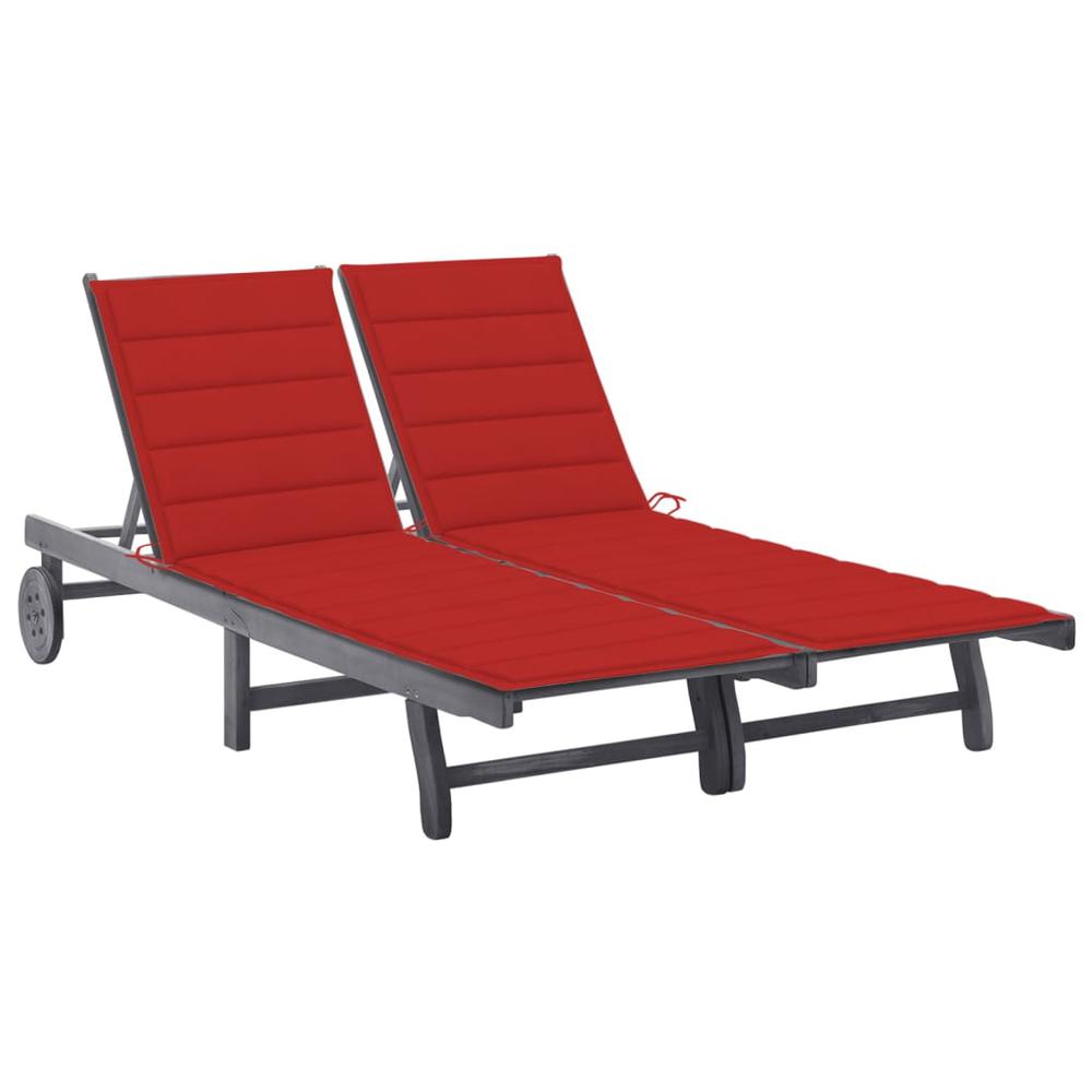 2-Person Patio Sun Lounger with Cushion Gray Solid Acacia Wood. Picture 7
