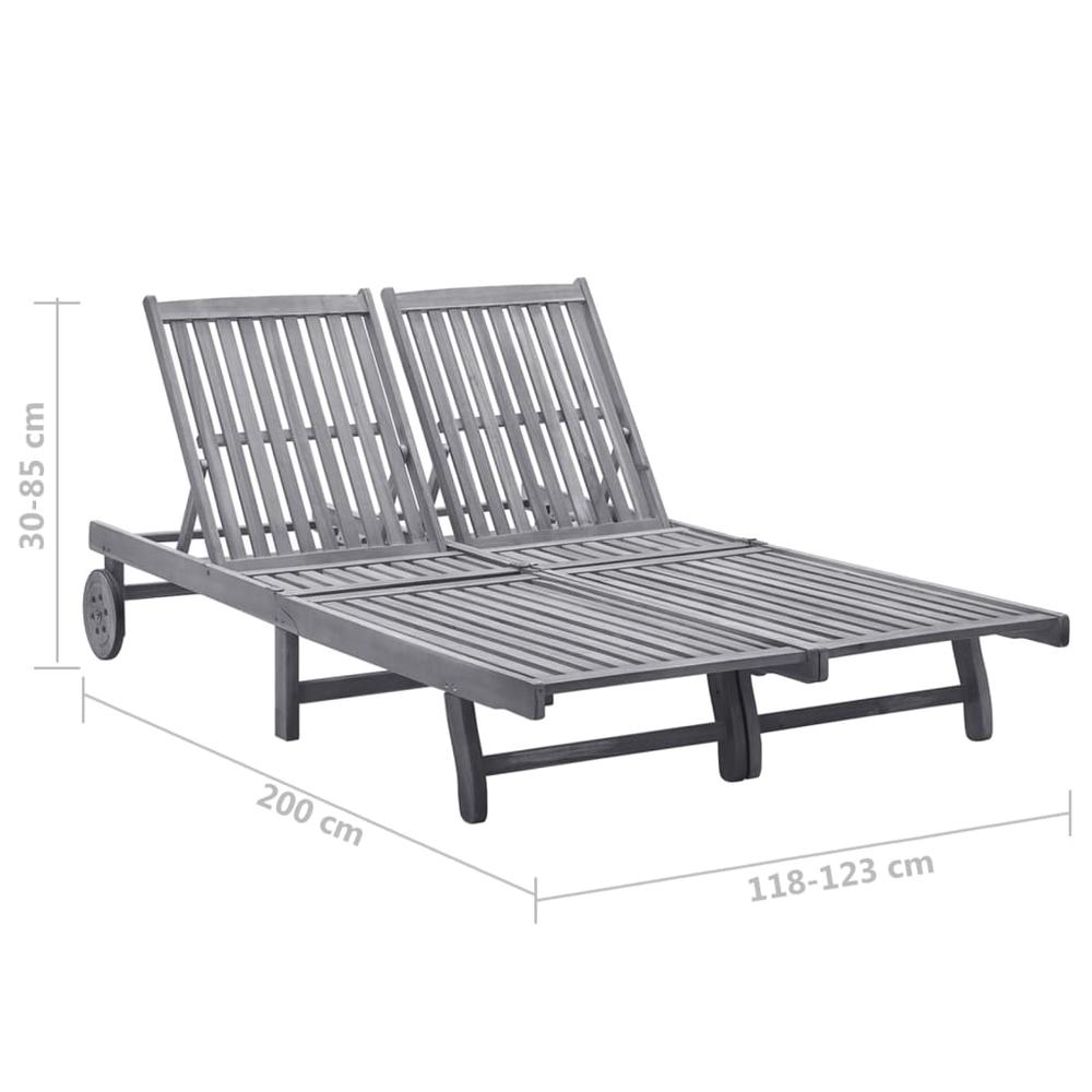 2-Person Patio Sun Lounger with Cushion Gray Solid Acacia Wood. Picture 5