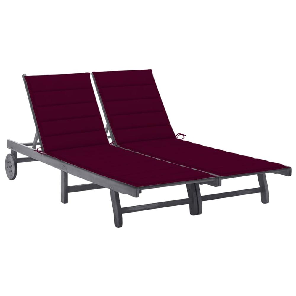 2-Person Patio Sun Lounger with Cushion Gray Solid Wood Acacia. Picture 7