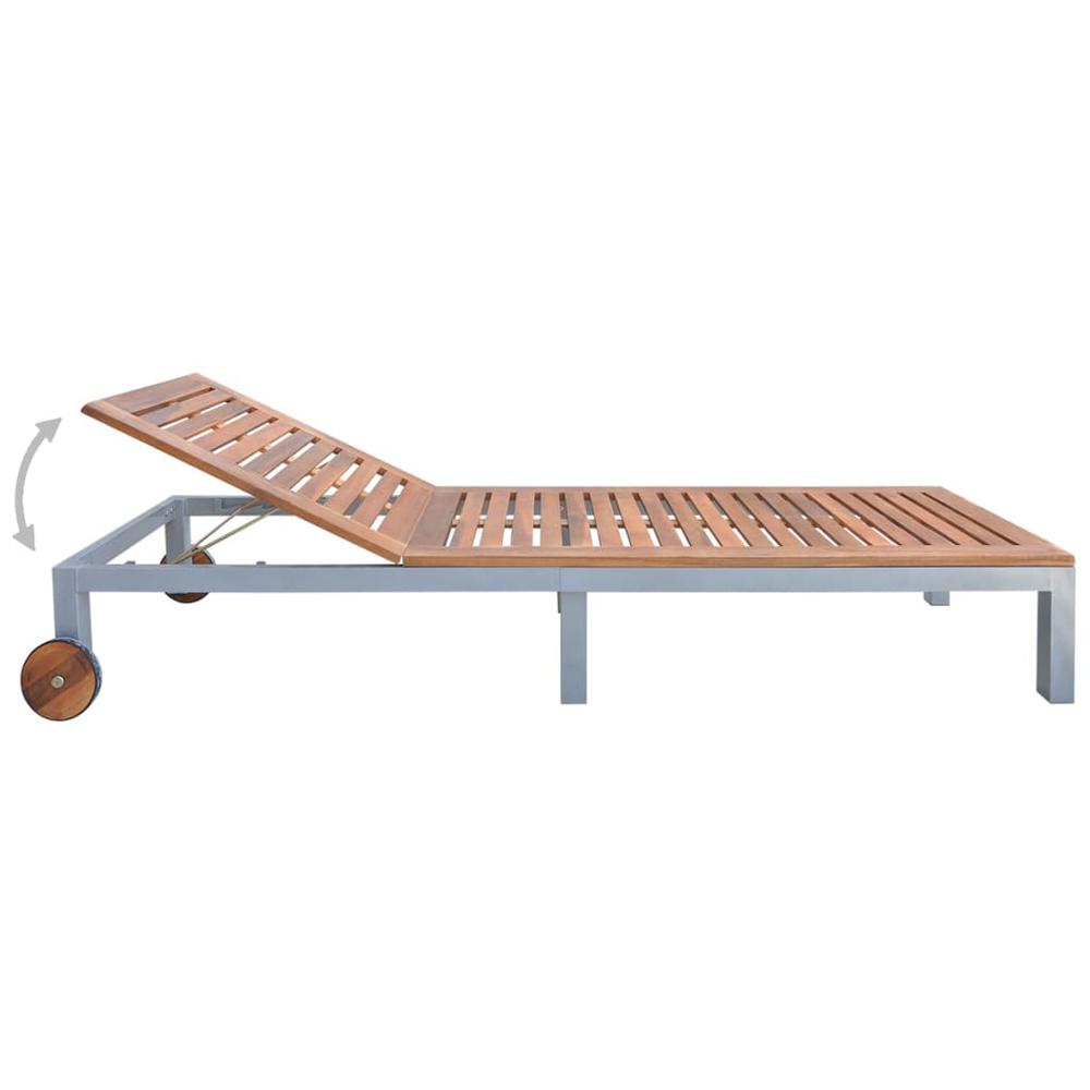 Sun Lounger with Cushion Solid Acacia Wood and Galvanized Steel. Picture 2