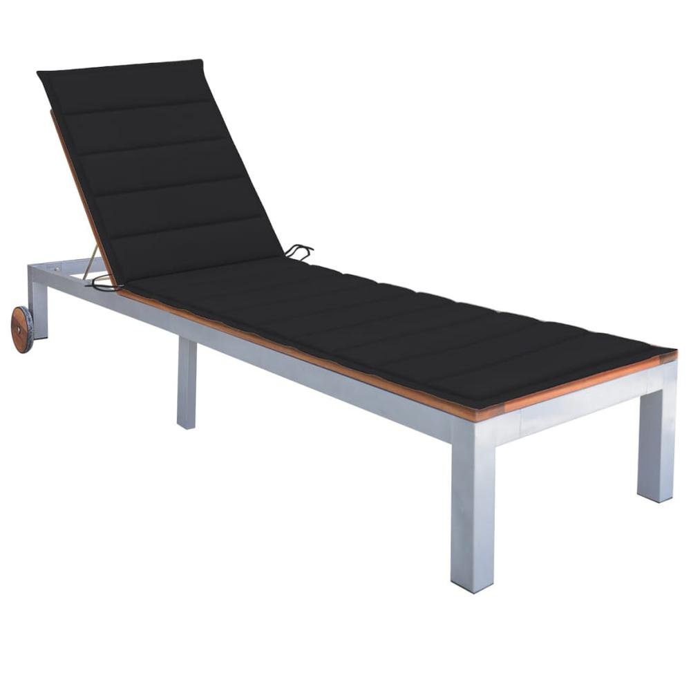 Sun Lounger with Cushion Solid Acacia Wood and Galvanized Steel. Picture 12