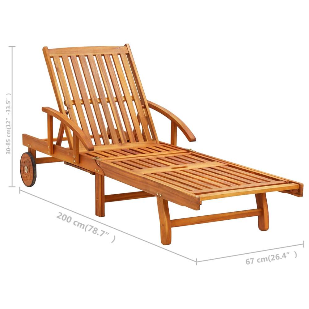 vidaXL Patio Sun Lounger with Table and Cushion Solid Acacia Wood, 3061622. Picture 9
