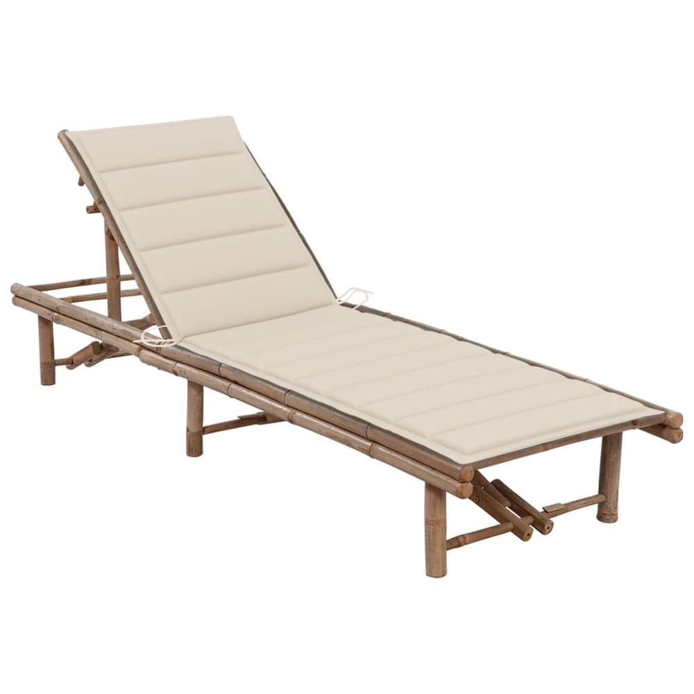 Patio Sun Lounger with Cushion Bamboo. Picture 7