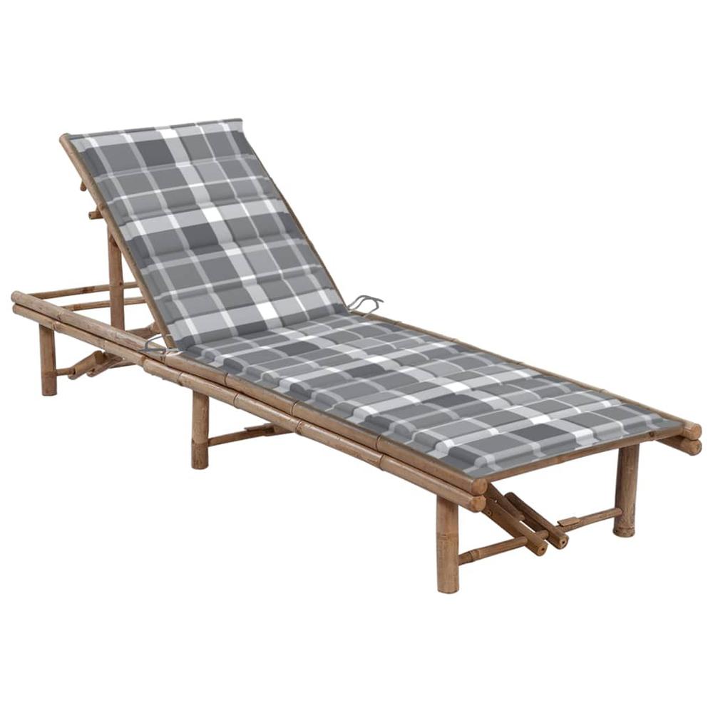 Patio Sun Lounger with Cushion Bamboo. Picture 7