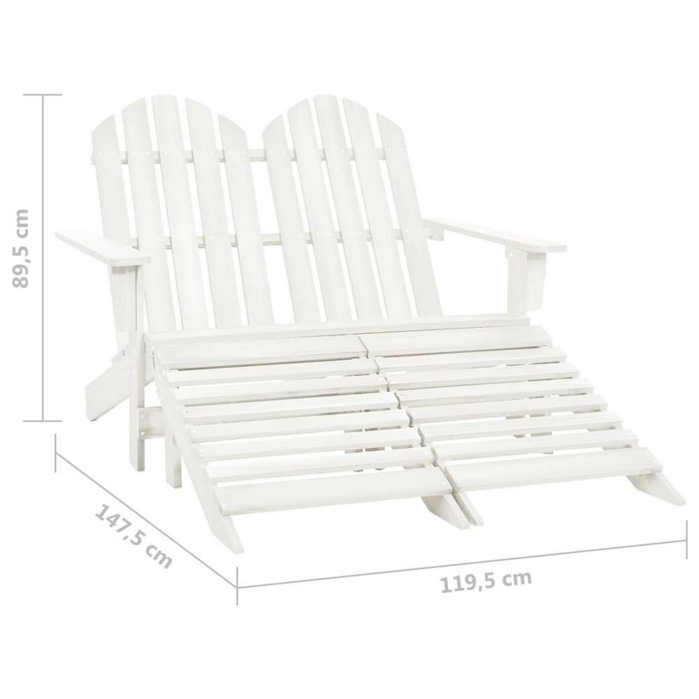 2-Seater Patio Adirondack Chair&Ottoman Fir Wood White. Picture 7