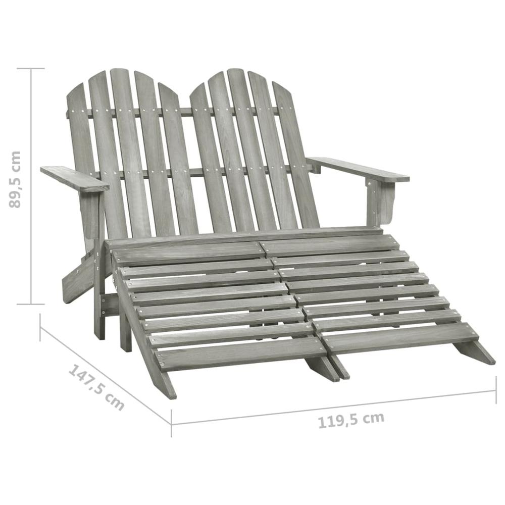 2-Seater Patio Adirondack Chair&Ottoman Fir Wood Gray. Picture 7