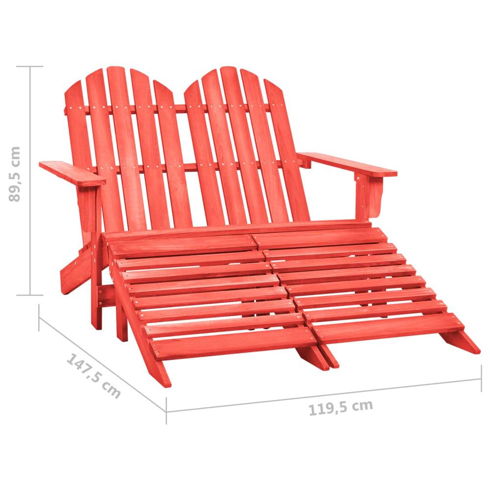 2-Seater Patio Adirondack Chair&Ottoman Fir Wood Red. Picture 7