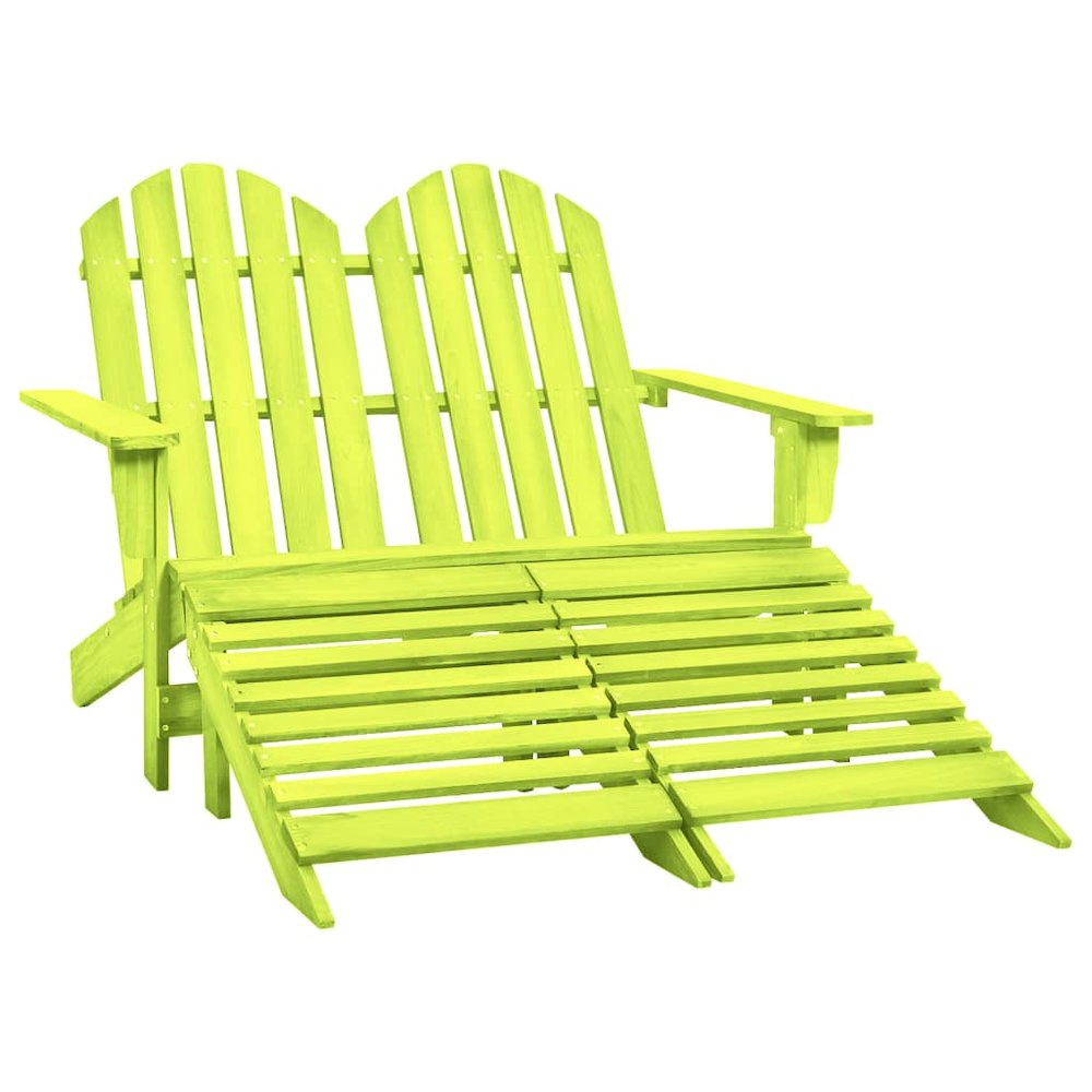 2-Seater Patio Adirondack Chair&Ottoman Fir Wood Green. Picture 1