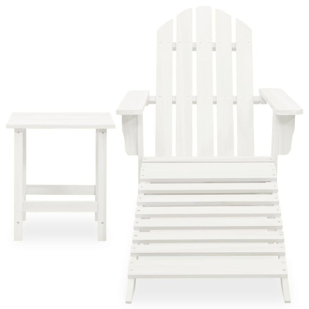 Patio Adirondack Chair with Ottoman&Table Solid Fir Wood White. Picture 1