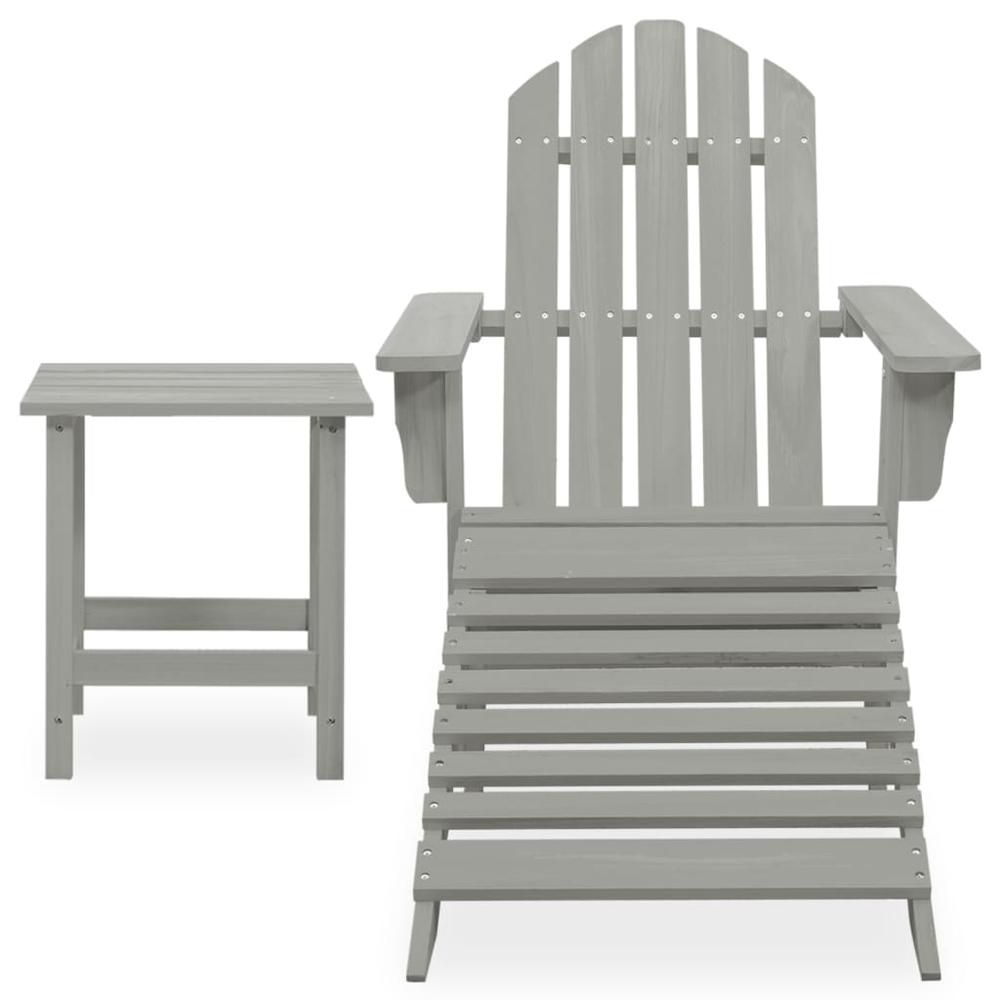 Patio Adirondack Chair with Ottoman&Table Solid Fir Wood Gray. Picture 1