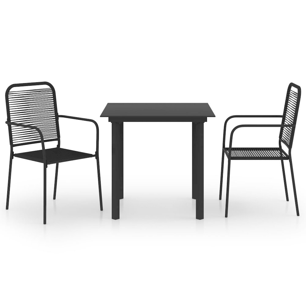 vidaXL 3 Piece Garden Dining Set Black Glass and Steel 0207. Picture 2