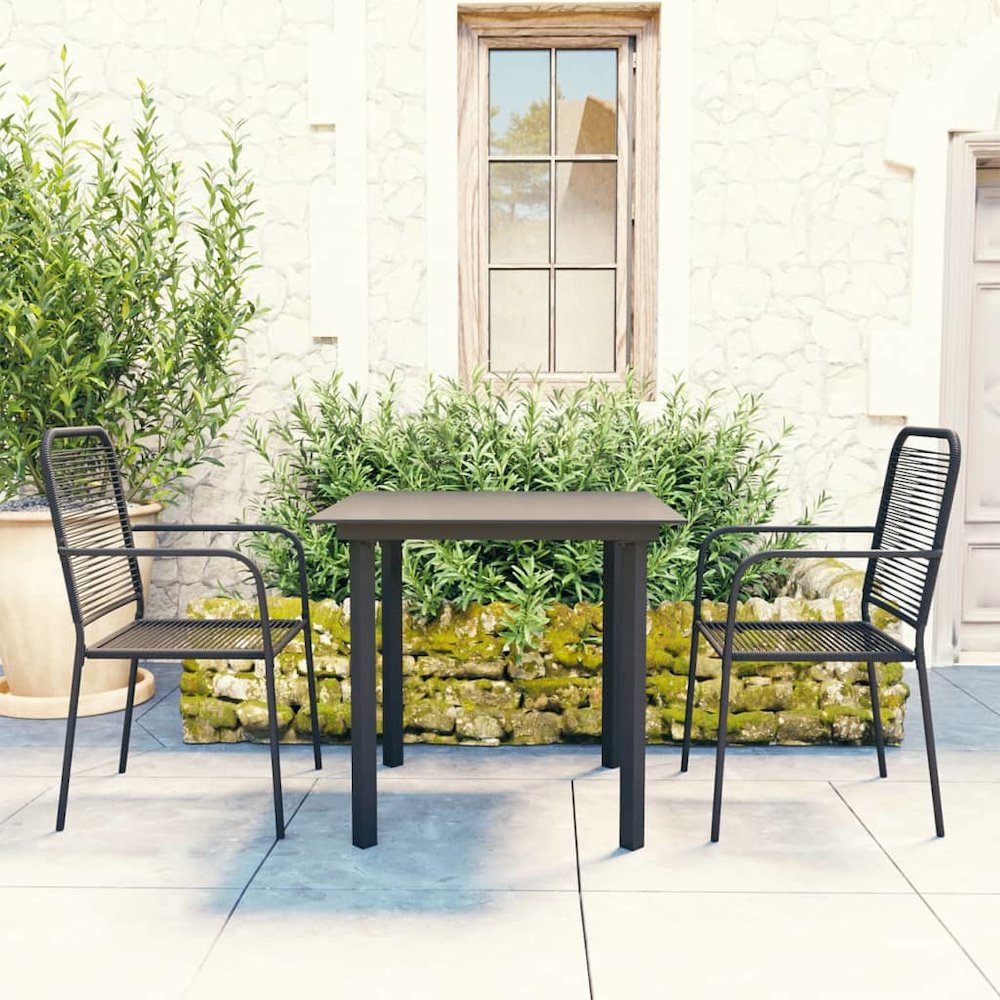 vidaXL 3 Piece Garden Dining Set Black Glass and Steel 0207. Picture 1