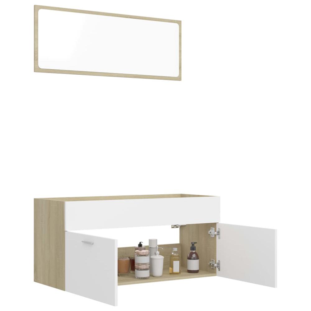 vidaXL 2 Piece Bathroom Furniture Set White and Sonoma Oak Chipboard, 804814. Picture 4
