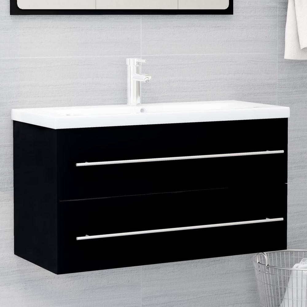 vidaXL 2 Piece Bathroom Furniture Set Black Chipboard 4846. Picture 3