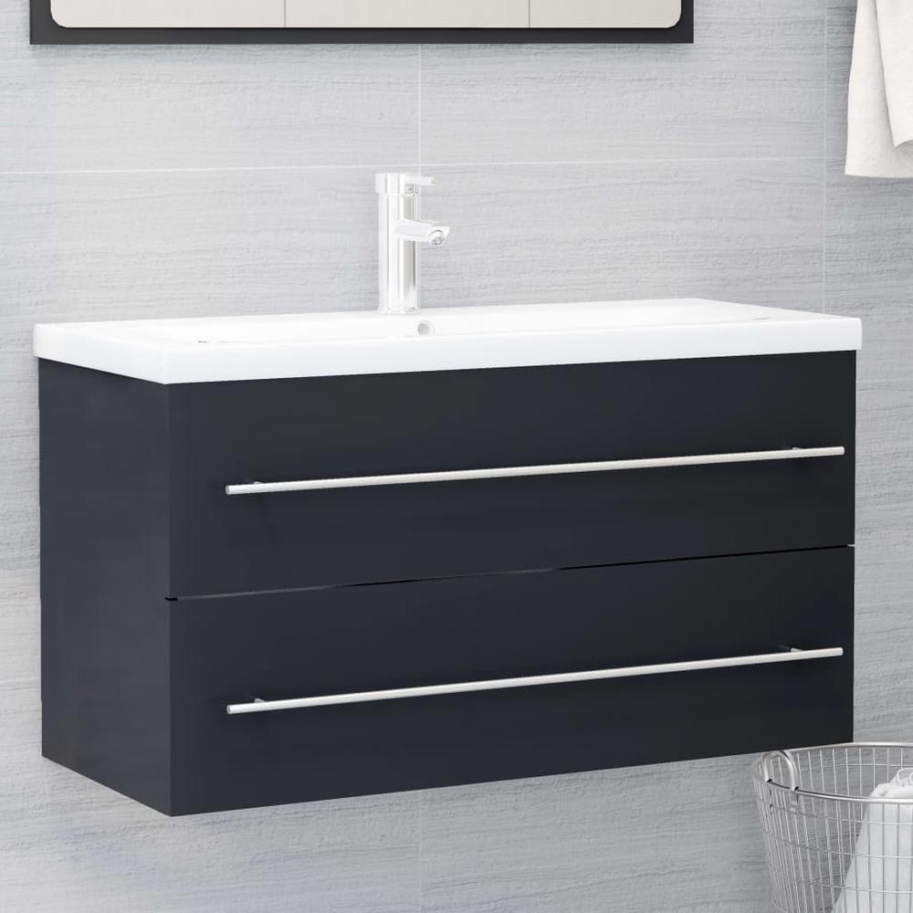 vidaXL 2 Piece Bathroom Furniture Set Gray Chipboard 4847. Picture 3