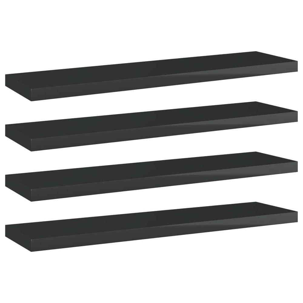 vidaXL Bookshelf Boards 4 pcs High Gloss Black 15.7"x3.9"x0.6" Chipboard, 805134. Picture 1