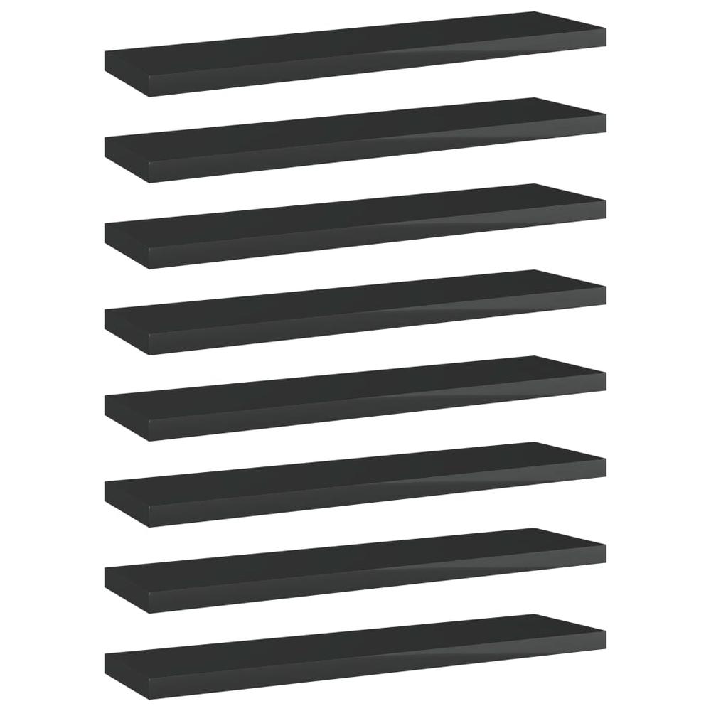 vidaXL Bookshelf Boards 8 pcs High Gloss Black 15.7"x3.9"x0.6" Chipboard, 805135. Picture 1