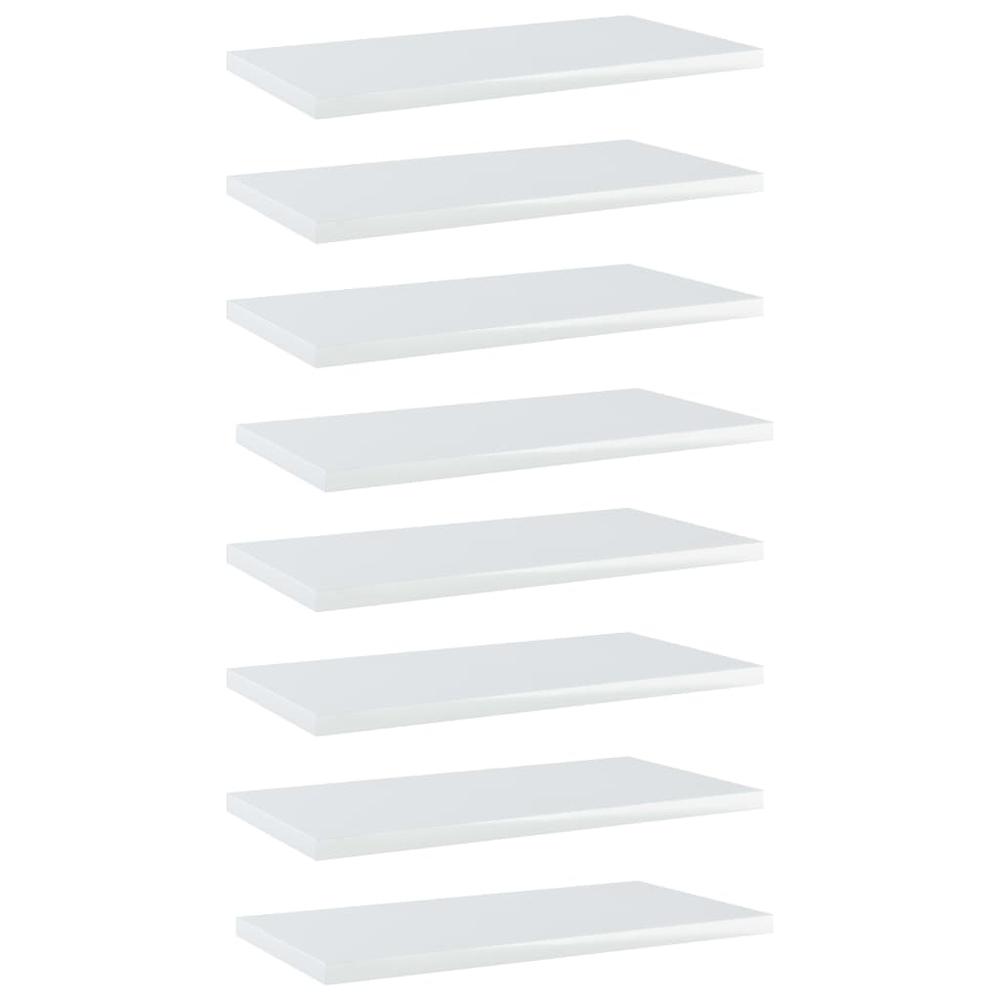 vidaXL Bookshelf Boards 8 pcs High Gloss White 15.7"x7.9"x0.6" Chipboard, 805149. Picture 1